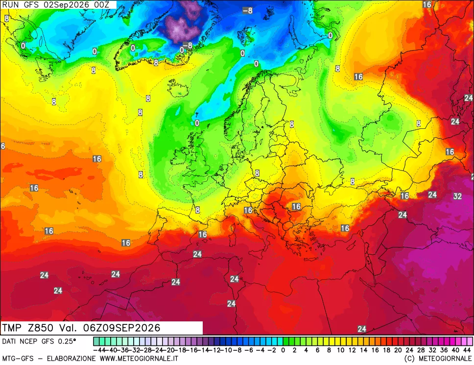 mappa 850 hPa Temp