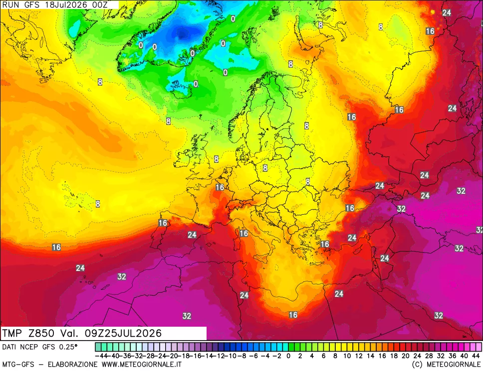 mappa 850 hPa Temp