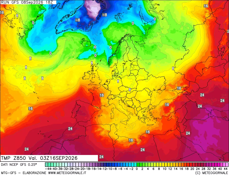 mappa 850 hPa Temp