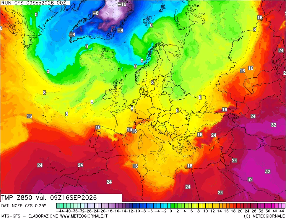 mappa 850 hPa Temp