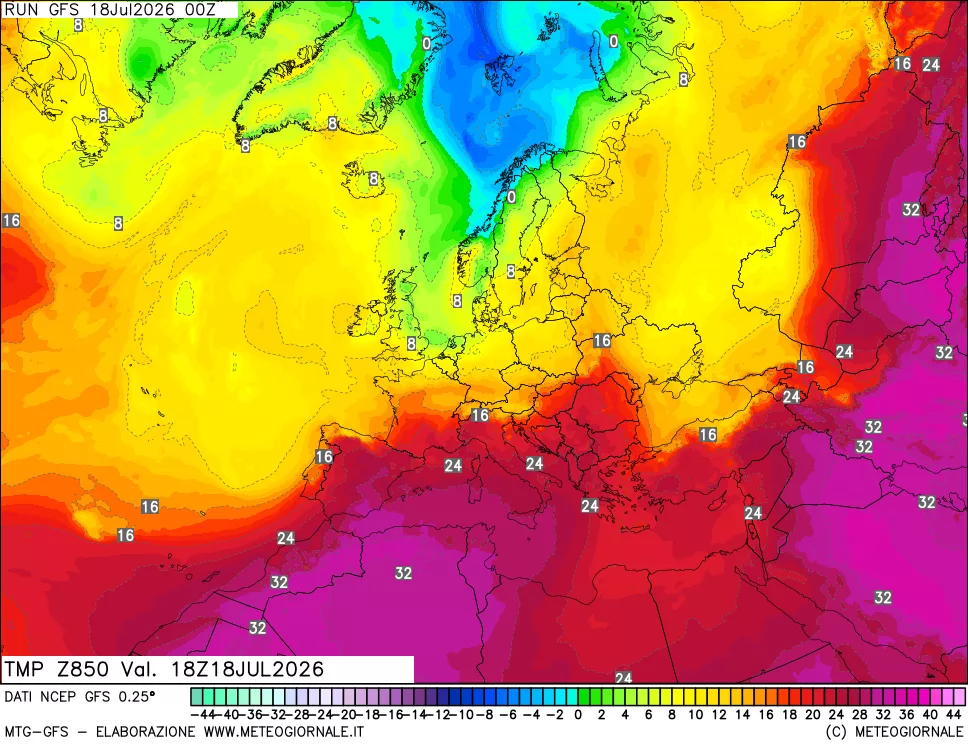 mappa 850 hPa Temp