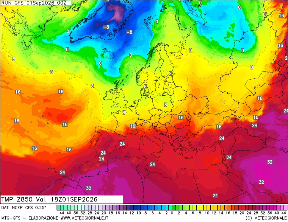 mappa 850 hPa Temp