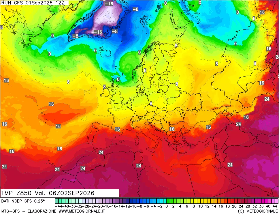 mappa 850 hPa Temp