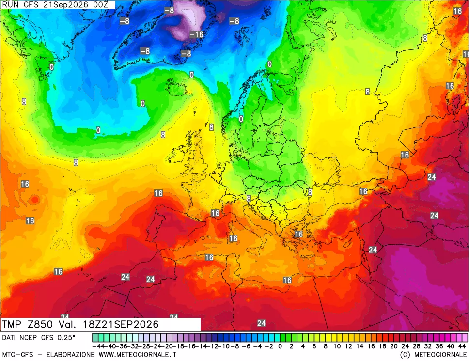 mappa 850 hPa Temp