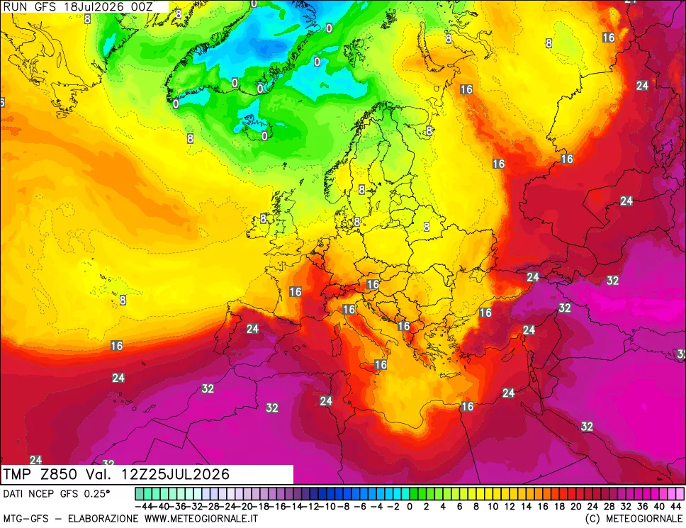 mappa 850 hPa Temp