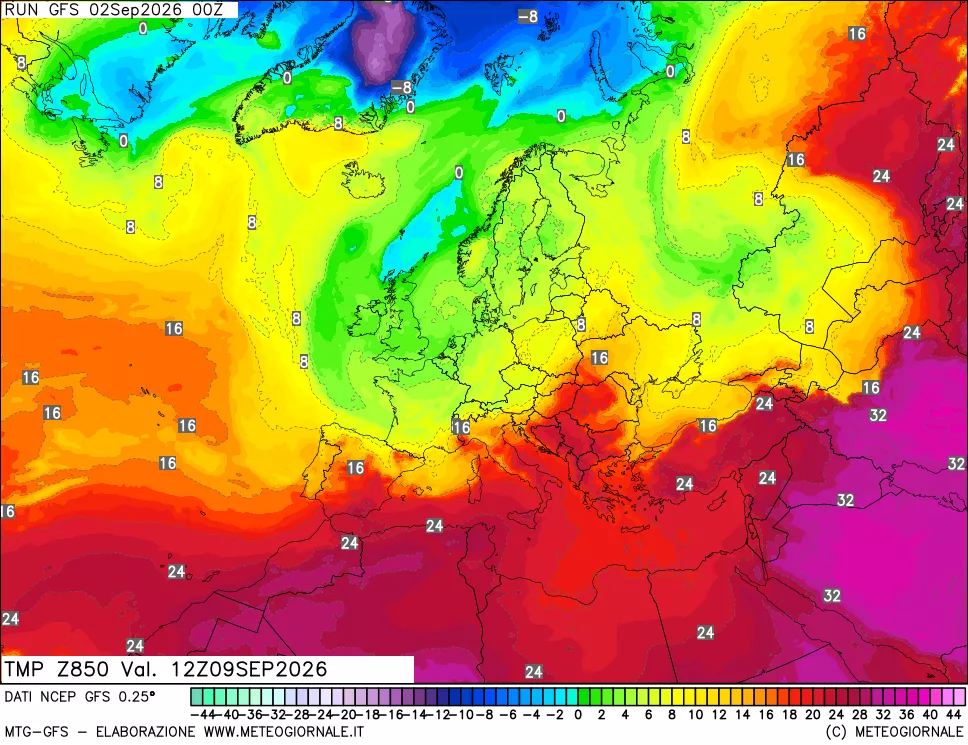 mappa 850 hPa Temp