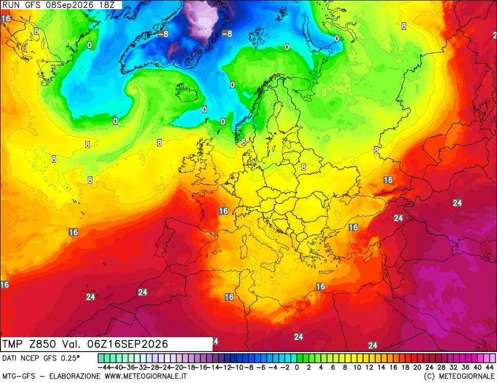 mappa 850 hPa Temp