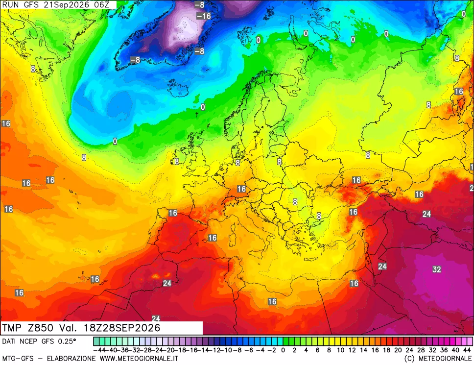mappa 850 hPa Temp