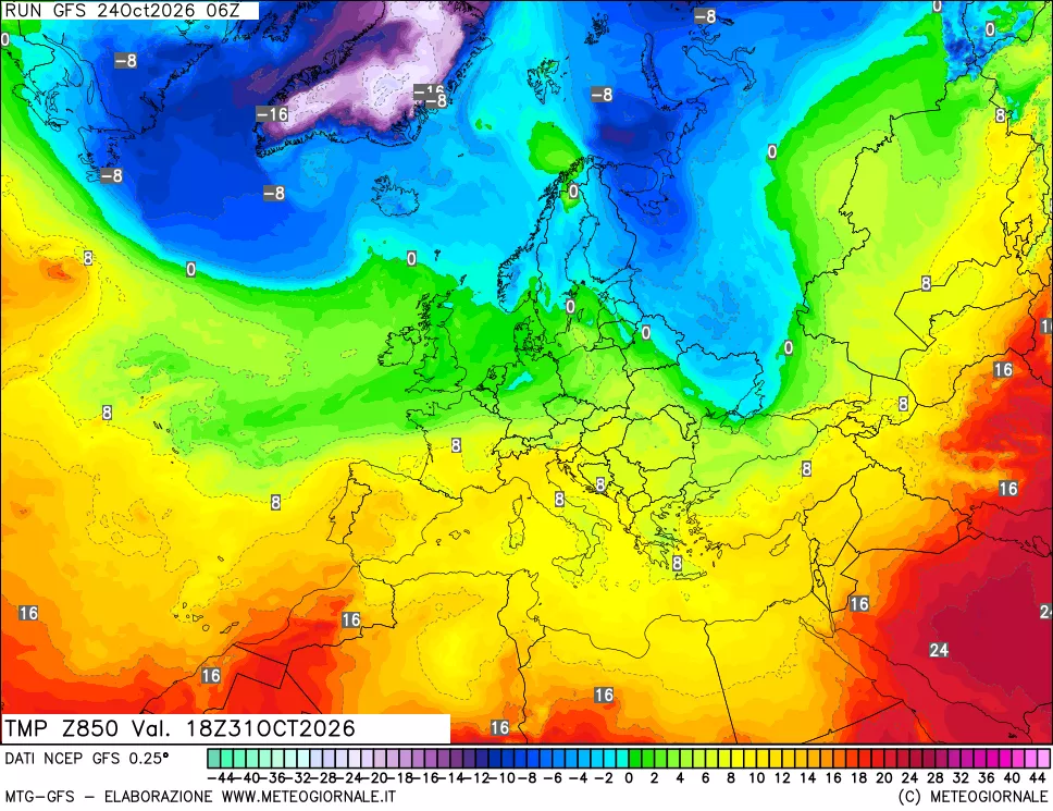 mappa 850 hPa Temp