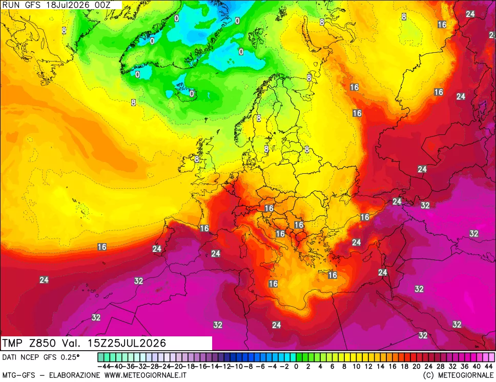 mappa 850 hPa Temp