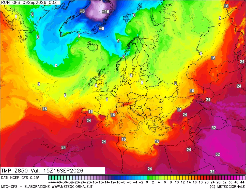 mappa 850 hPa Temp