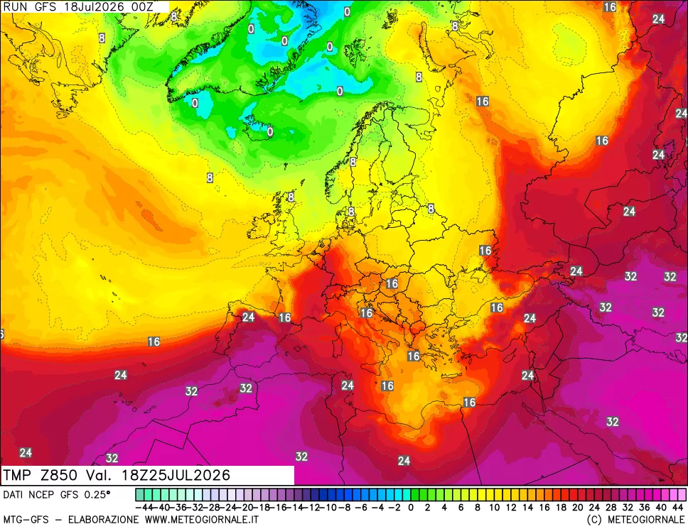 mappa 850 hPa Temp