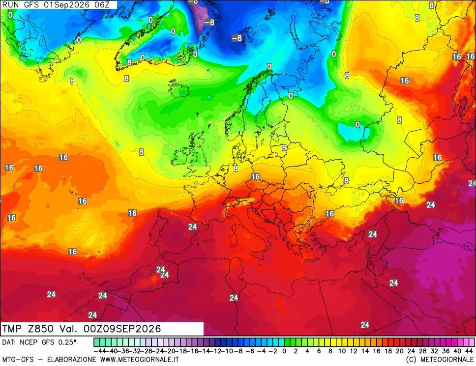 mappa 850 hPa Temp