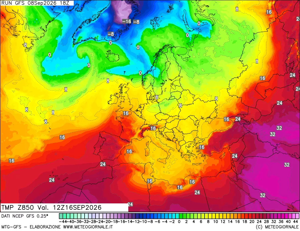 mappa 850 hPa Temp