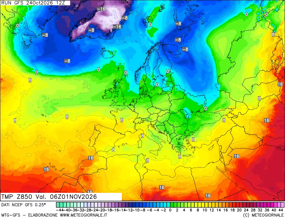 mappa 850 hPa Temp