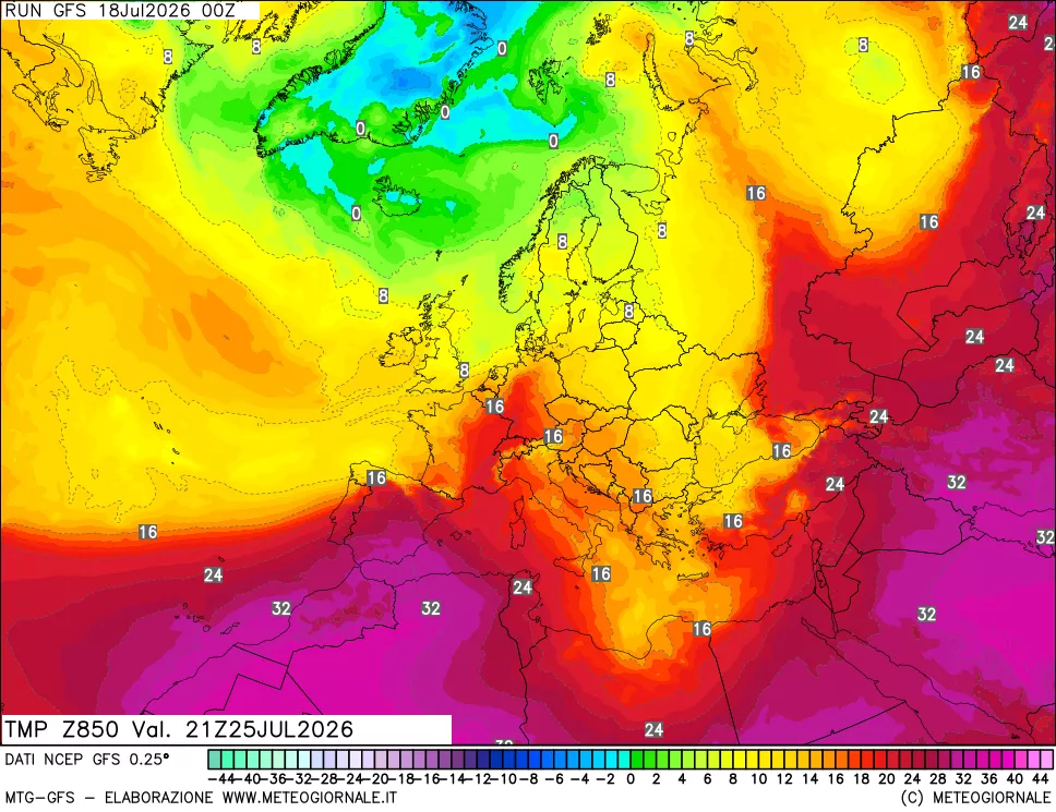 mappa 850 hPa Temp
