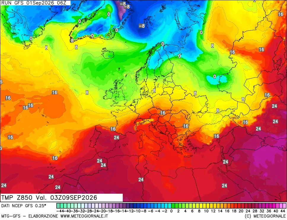 mappa 850 hPa Temp