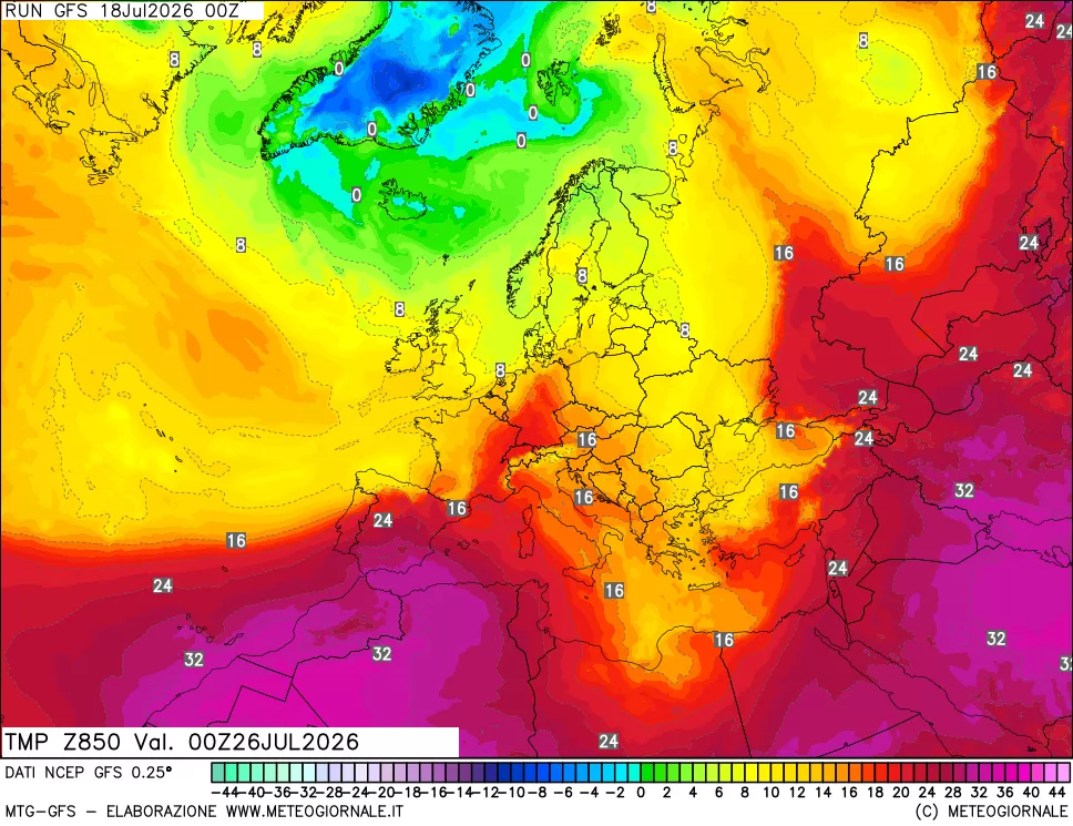 mappa 850 hPa Temp