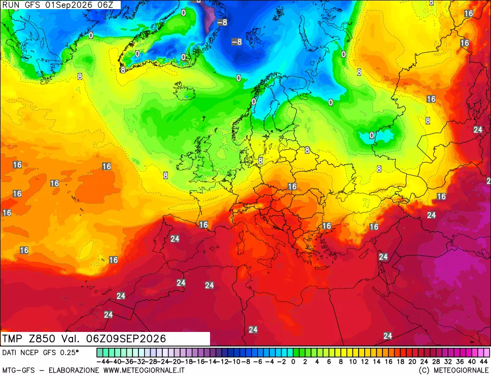 mappa 850 hPa Temp