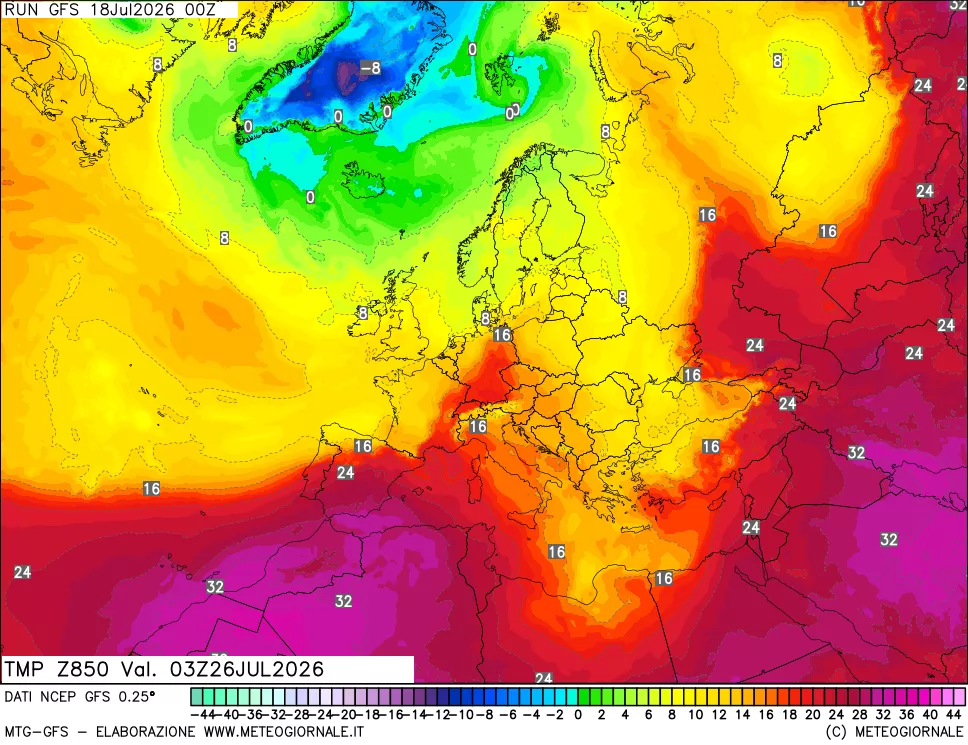 mappa 850 hPa Temp