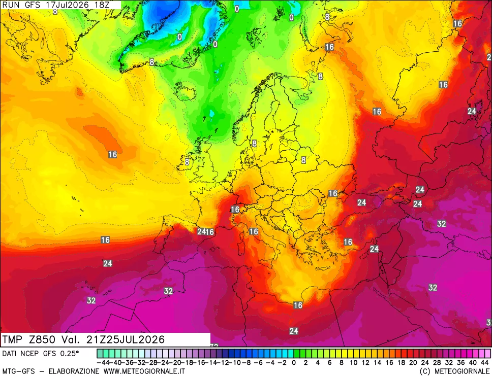 mappa 850 hPa Temp