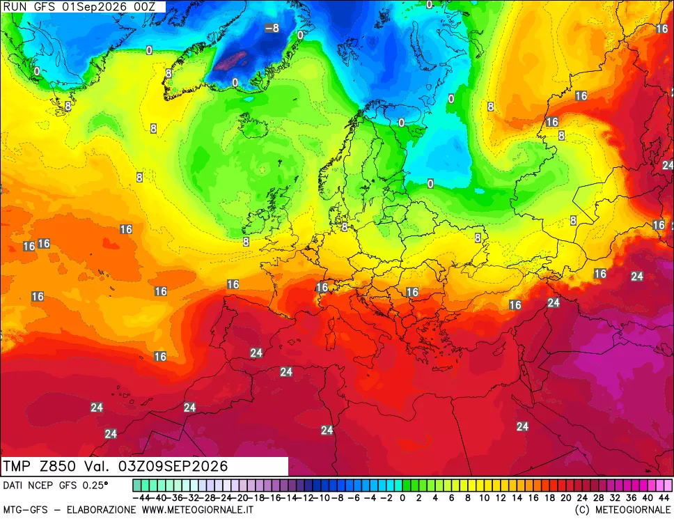 mappa 850 hPa Temp