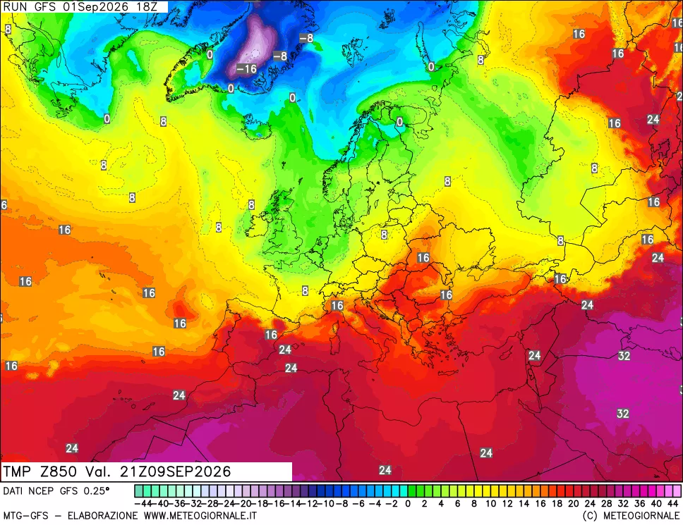 mappa 850 hPa Temp