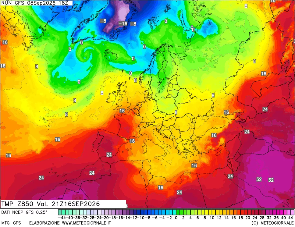mappa 850 hPa Temp