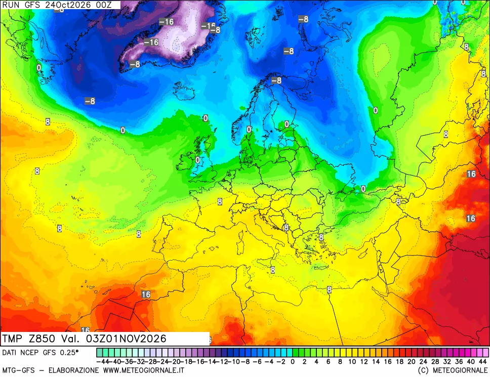 mappa 850 hPa Temp