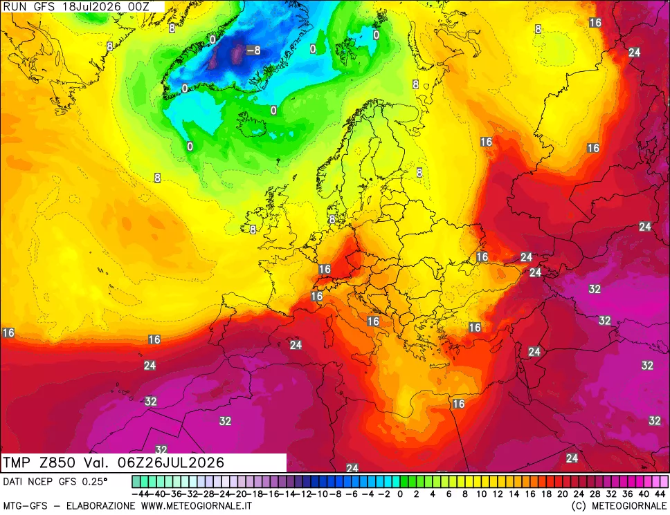 mappa 850 hPa Temp