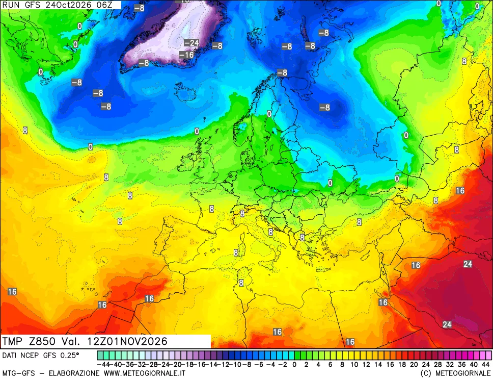 mappa 850 hPa Temp