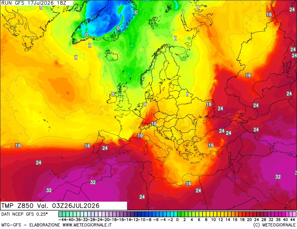 mappa 850 hPa Temp
