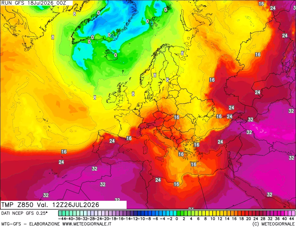 mappa 850 hPa Temp