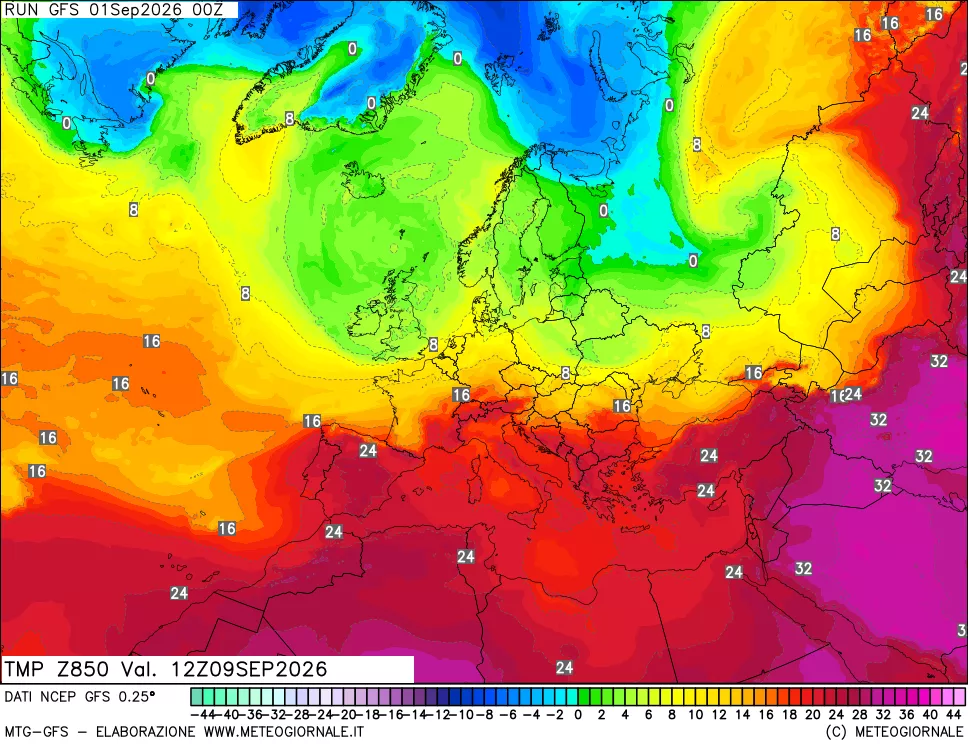 mappa 850 hPa Temp