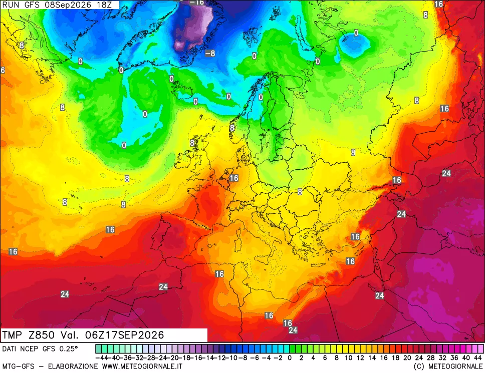 mappa 850 hPa Temp