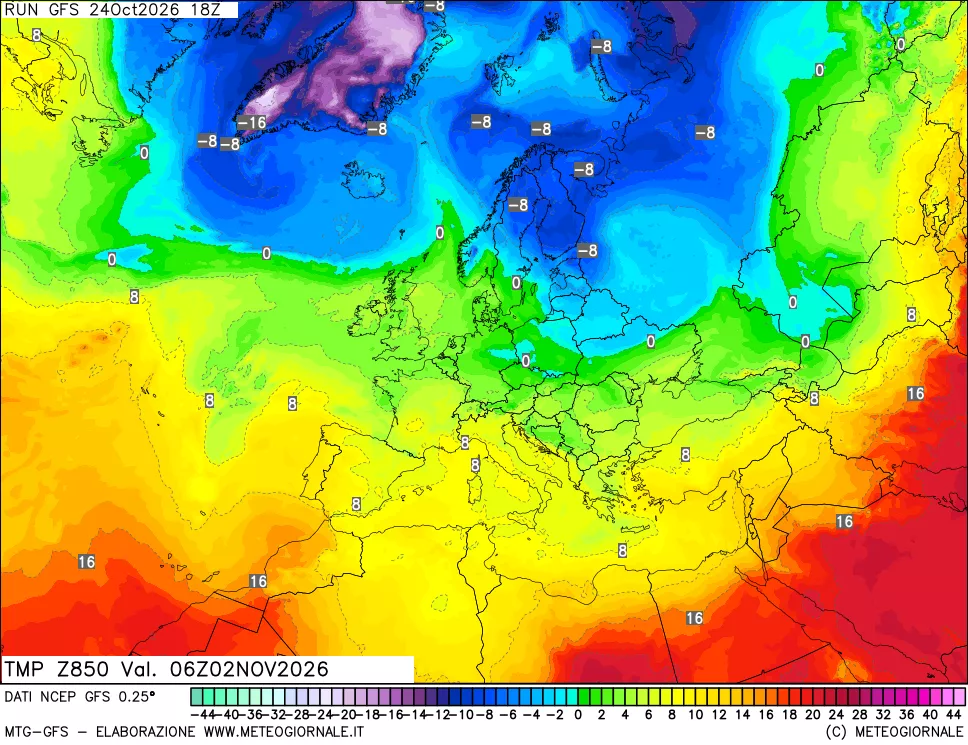 mappa 850 hPa Temp