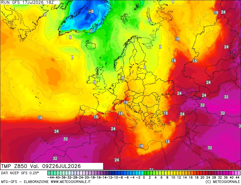 mappa 850 hPa Temp