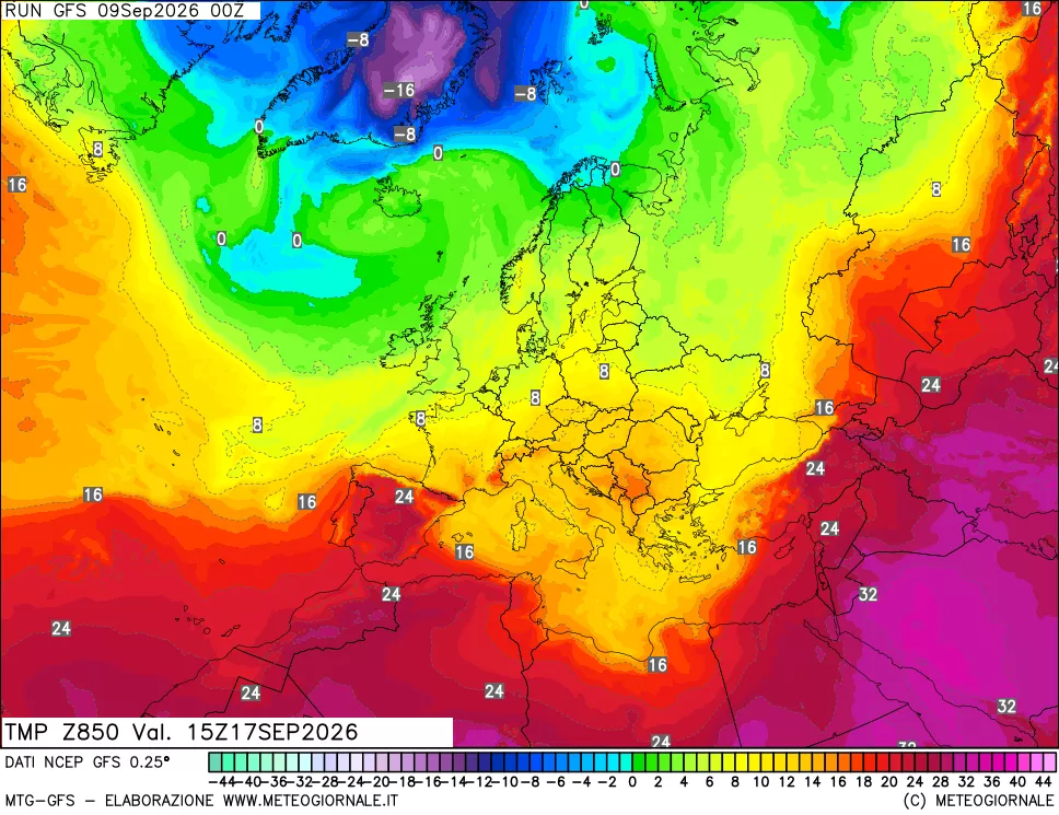 mappa 850 hPa Temp