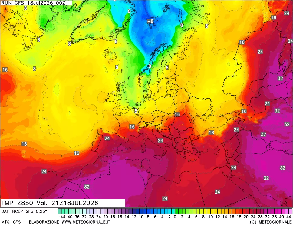 mappa 850 hPa Temp
