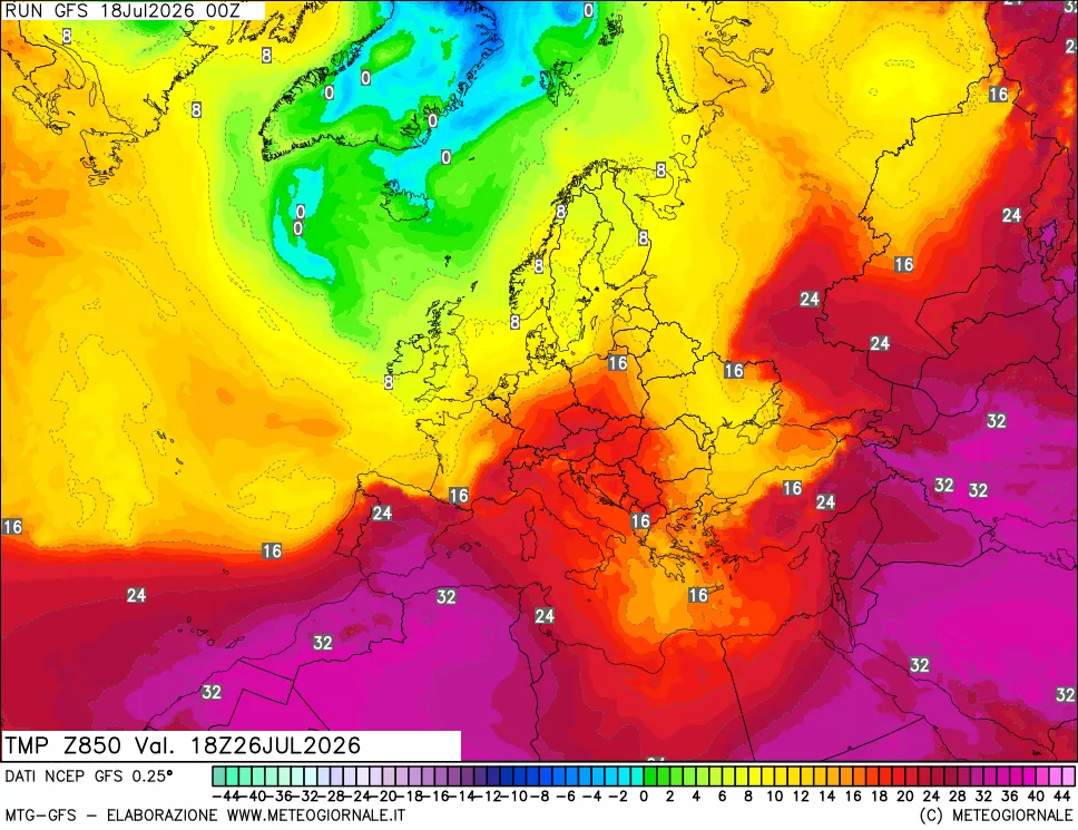 mappa 850 hPa Temp