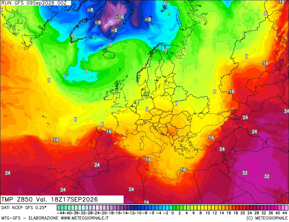 mappa 850 hPa Temp