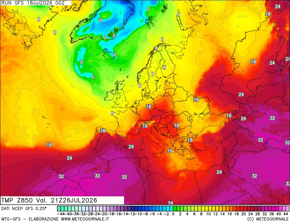 mappa 850 hPa Temp