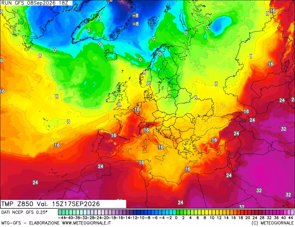 mappa 850 hPa Temp