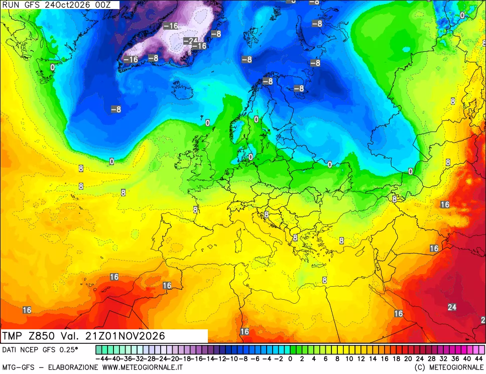 mappa 850 hPa Temp