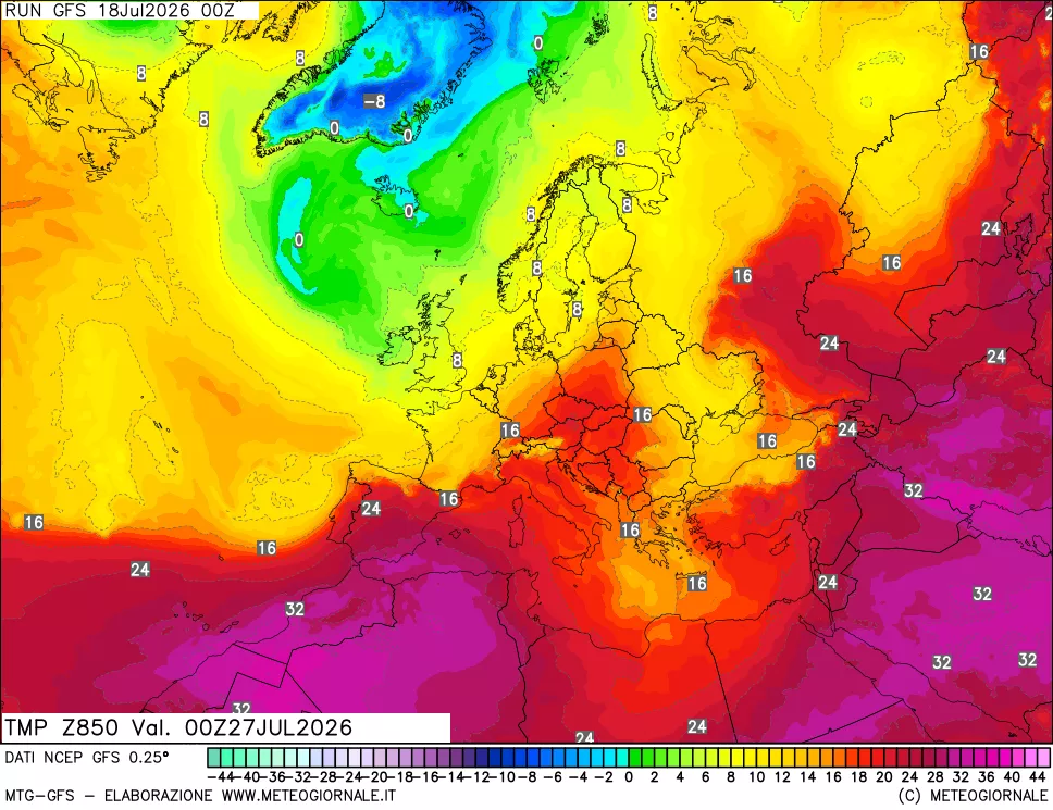 mappa 850 hPa Temp