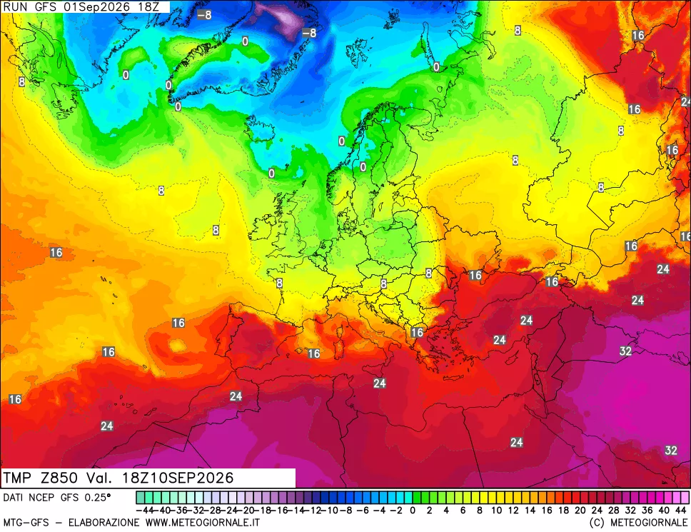 mappa 850 hPa Temp