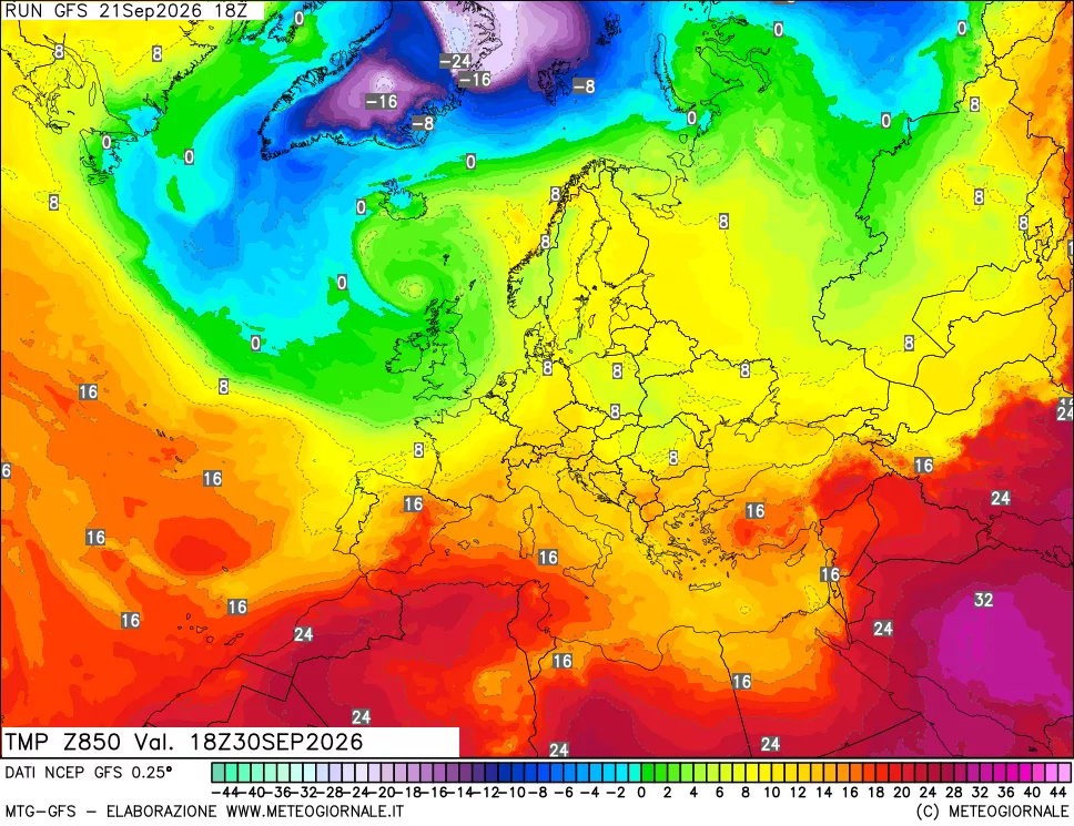 mappa 850 hPa Temp