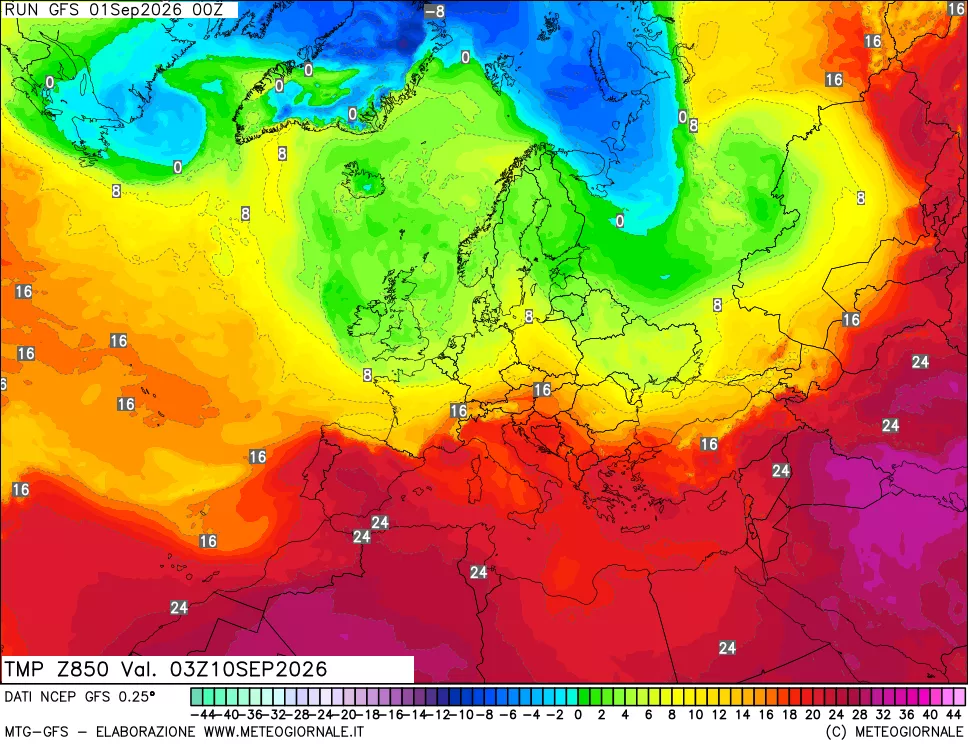 mappa 850 hPa Temp