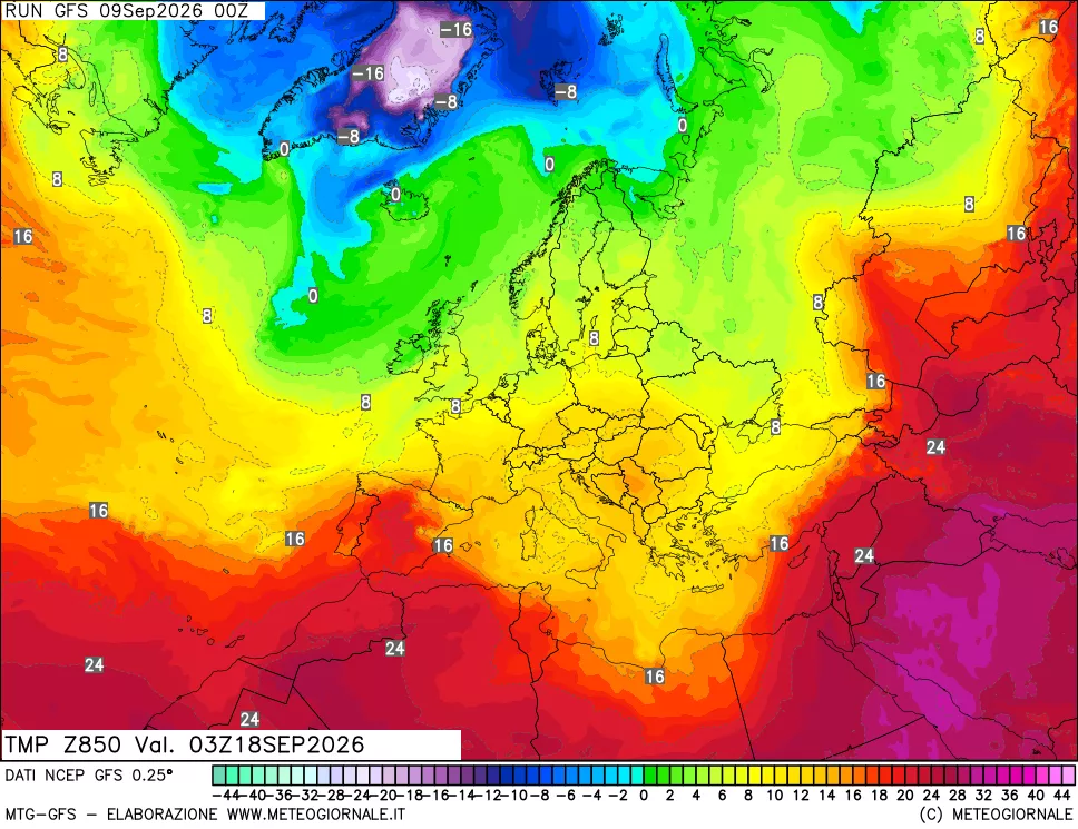 mappa 850 hPa Temp