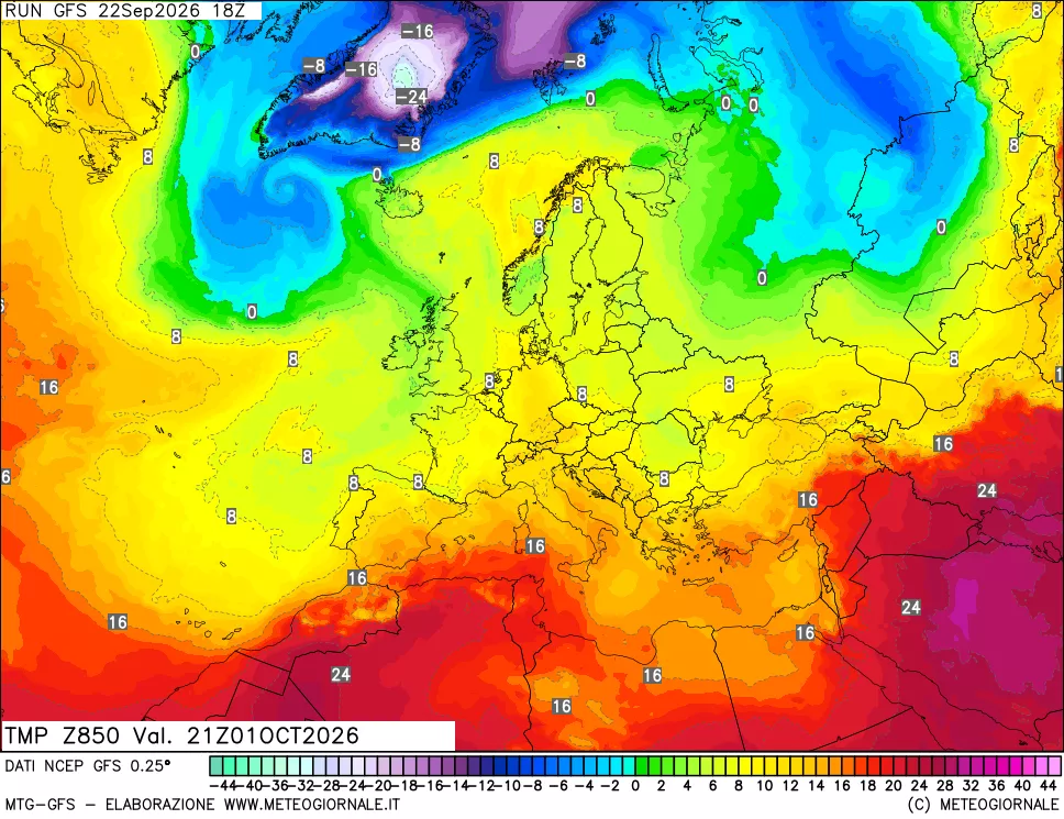 mappa 850 hPa Temp